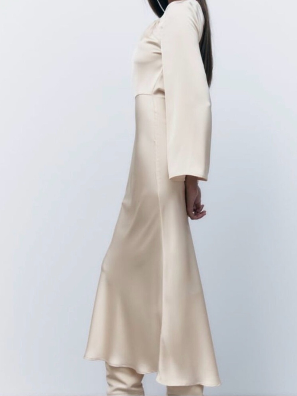 Zara Elegant Satin Long Sleeve Dress D-36